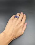 6.01 Carat Natural Blue Sapphire and Diamond Cluster Platinum Ring, Size 5.25