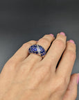 6.01 Carat Natural Blue Sapphire and Diamond Cluster Platinum Ring, Size 5.25