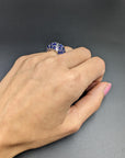6.01 Carat Natural Blue Sapphire and Diamond Cluster Platinum Ring, Size 5.25