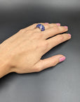 6.01 Carat Natural Blue Sapphire and Diamond Cluster Platinum Ring, Size 5.25