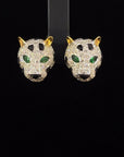 3.01 Carat Diamond and Emerald Panther Studs
