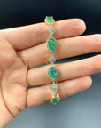 Early 20th Century Natural Emerald and Diamond Bracelet in 18K Yellow Gold