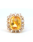13.38 Carat Yellow Sapphire and Diamond Ring in 18K Gold, Size 6.5