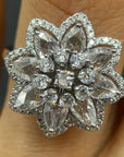 1.45 Carat Rose cut 0.43 Carat Round Diamond Lilotus Ring 18K Gold, Size 6.25