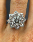 1.45 Carat Rose cut 0.43 Carat Round Diamond Lilotus Ring 18K Gold, Size 6.25