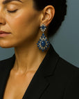 24 Carats Blue Sapphire and 4 Carats Diamond Drop Earring Earring