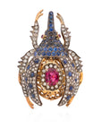 3 Carat Diamond, 2 Carats Sapphire and 3.5 Carat Spinel Beetle Pin