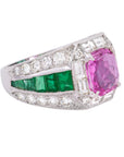 2.09 Carat Pink Sapphire & 2.05 Carat Emerald Diamond Ring, Size 6