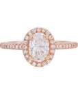 1.2 Carat Oval Diamond Halo Rose Gold Ring, Size 6