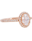 1.2 Carat Oval Diamond Halo Rose Gold Ring, Size 6