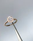 1.2 Carat Oval Diamond Halo Rose Gold Ring, Size 6