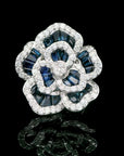 7.80 Carat Diamond and Blue Sapphire 18K Gold Ring, Size 6.5