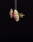 3.12 Carat Ruby and 1.15 Carat Diamond Geometric Flower 18K Gold Earring