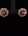 3.12 Carat Ruby and 1.15 Carat Diamond Geometric Flower 18K Gold Earring