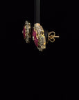 3.12 Carat Ruby and 1.15 Carat Diamond Geometric Flower 18K Gold Earring