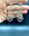 Diamond Covered Rose Gold & Dangling Natural Diamonds Earrings - 2 Pieces