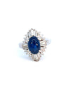 3.51 Carat Sapphire Cabochon 0.58 Carat Diamond Ring in Platinum, Size 5.75