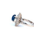 3.51 Carat Sapphire Cabochon 0.58 Carat Diamond Ring in Platinum, Size 5.75