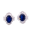 3.00 Carat Blue Sapphire and 1.00 Carat Diamond Studs 18K White Gold