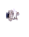3.00 Carat Blue Sapphire and 1.00 Carat Diamond Studs 18K White Gold
