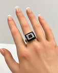 Blue Sapphire Diamond Sqaure Ring