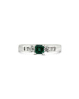 Vintage Natural Colombian 0.21 Carats Emerald and Diamond Platinum Ring, Size 6