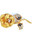 1.08 Carat Blue Sapphire and 0.88 Carat Diamond Flower Pin in 18K Gold