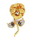 1.08 Carat Blue Sapphire and 0.88 Carat Diamond Flower Pin in 18K Gold