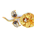 1.08 Carat Blue Sapphire and 0.88 Carat Diamond Flower Pin in 18K Gold