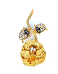 1.08 Carat Blue Sapphire and 0.88 Carat Diamond Flower Pin in 18K Gold
