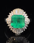 SGL Certified 3.32 Carat Emerald Diamond Platinum Ring, Size 6