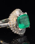 SGL Certified 3.32 Carat Emerald Diamond Platinum Ring, Size 6