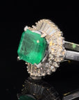 SGL Certified 3.32 Carat Emerald Diamond Platinum Ring, Size 6