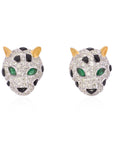 3.01 Carat Diamond and Emerald Panther Studs