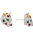 3.01 Carat Diamond and Emerald Panther Studs