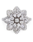 1.45 Carat Rose cut 0.43 Carat Round Diamond Lilotus Ring 18K Gold, Size 6.25