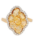 2.73 Carat Natural Fancy Yellow Diamond Cluster Ring 18K Gold, Size 6