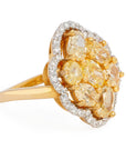 2.73 Carat Natural Fancy Yellow Diamond Cluster Ring 18K Gold, Size 6
