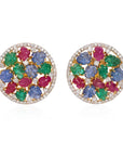 7 Carat Sapphire, Emerald, Ruby and 5 Carat Diamond 18K Gold Earrings