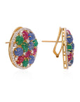 7 Carat Sapphire, Emerald, Ruby and 5 Carat Diamond 18K Gold Earrings