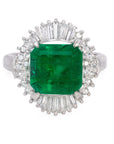 SGL Certified 3.32 Carat Emerald Diamond Platinum Ring, Size 6