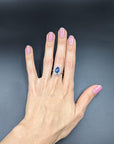 3.51 Carat Sapphire Cabochon 0.58 Carat Diamond Ring in Platinum, Size 5.75