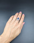 3.51 Carat Sapphire Cabochon 0.58 Carat Diamond Ring in Platinum, Size 5.75