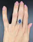 3.51 Carat Sapphire Cabochon 0.58 Carat Diamond Ring in Platinum, Size 5.75
