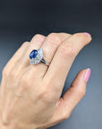 3.51 Carat Sapphire Cabochon 0.58 Carat Diamond Ring in Platinum, Size 5.75