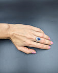 3.51 Carat Sapphire Cabochon 0.58 Carat Diamond Ring in Platinum, Size 5.75