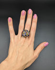 6.10 Carat Multi Sapphire and Diamond Cluster Antique Style Ring, Size 6.5
