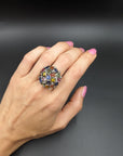 6.10 Carat Multi Sapphire and Diamond Cluster Antique Style Ring, Size 6.5