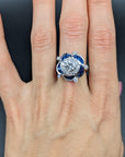 1.56 Carat Diamond Sapphire Cluster Ring 18K Gold