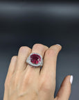 11 Carat Natural Ruby Ring and 2.3 carat Diamond Cocktail Ring, Size 6
